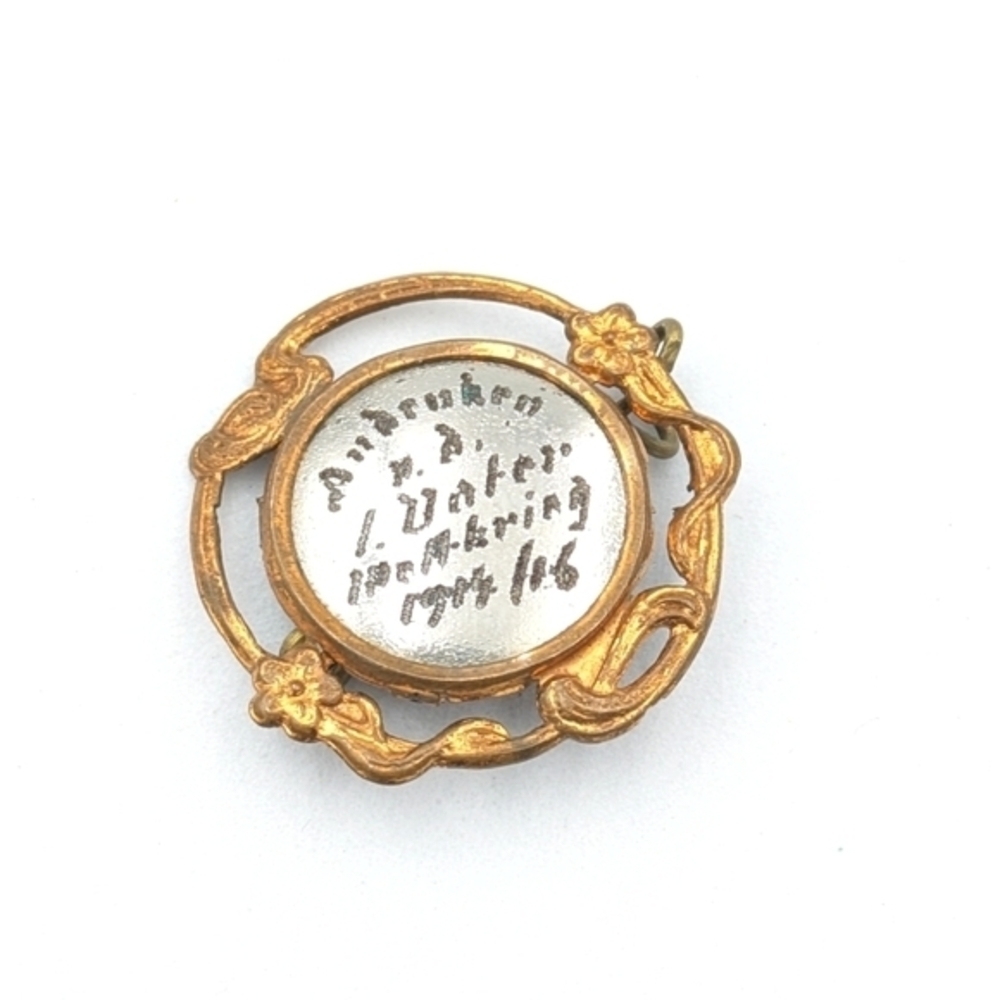 Antique WW1 German Remembrance Brooch Pin Andenken Inscribed 1914 Gold Tone